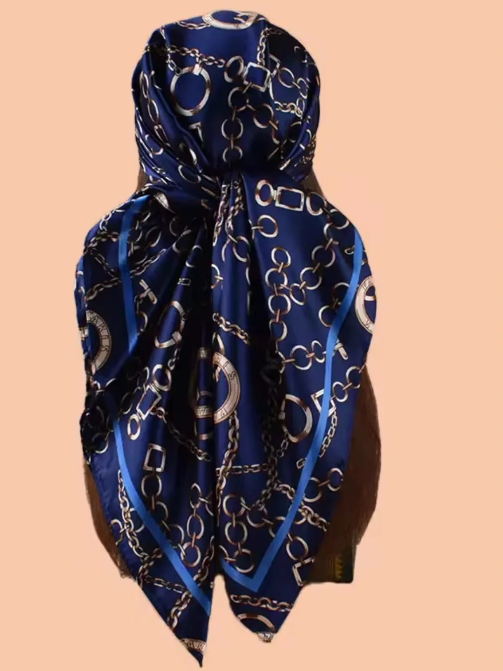Navy Chain-Print Silk Headscarf - Women Accessories